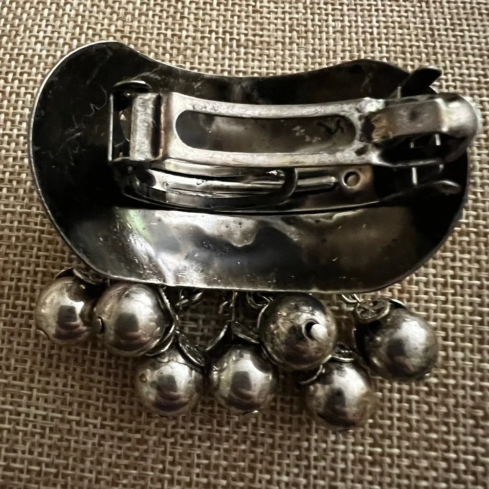 Vtg Silver Tone Spiral Celtic Knot Hair Clip Barrette Dangle Charms Whimsical